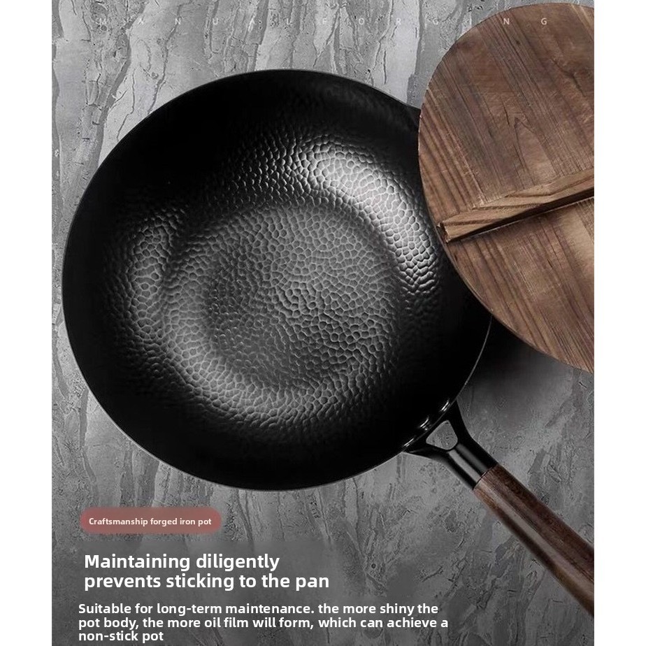 Zhangqiu iron pan stir fry pan uncoated flat bottomed non stick pan for household use, old-fashioned