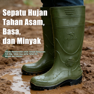 Sepatu bot karet pria dan wanita sepatu bot hujan tahan air dan tebal sepatu hujan anti selip PVC