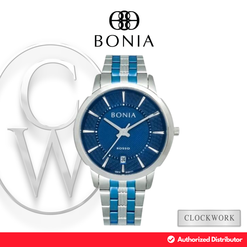 Jam Tangan Pria Bonia BNR171-1182BL Rantai Classic Formal Silver Kombinasi Biru Dial Biru