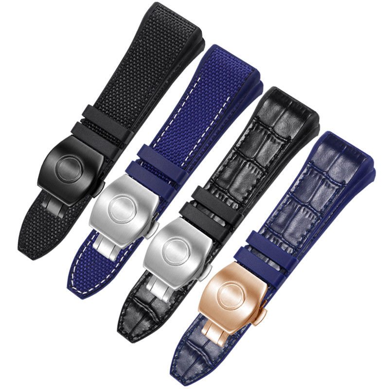STRAPS Jam Tangan Original Pria 28mm High Quality Nylon Genuine Leather Silicone Watchband Black Blu