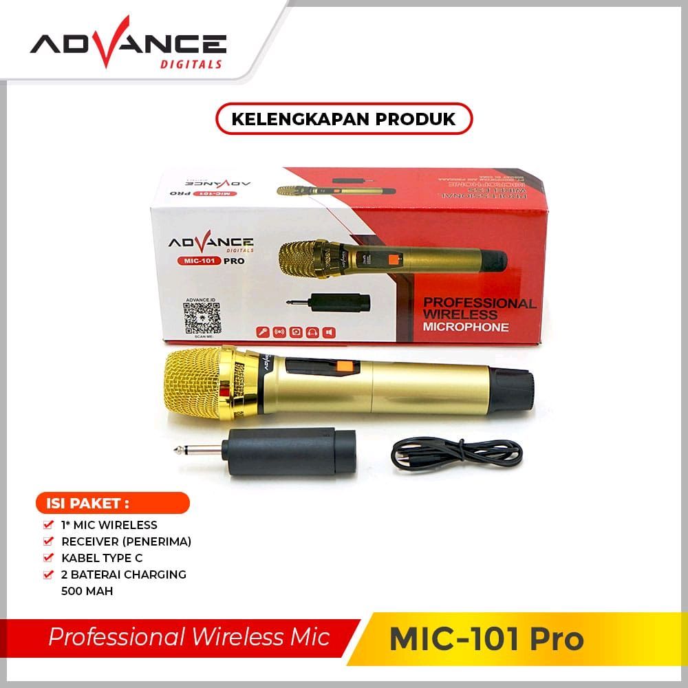 Advance Mic 101 Pro Microphone Professional Wireless Advance Mic101Pro Mic Karaoke Wireless Recharge