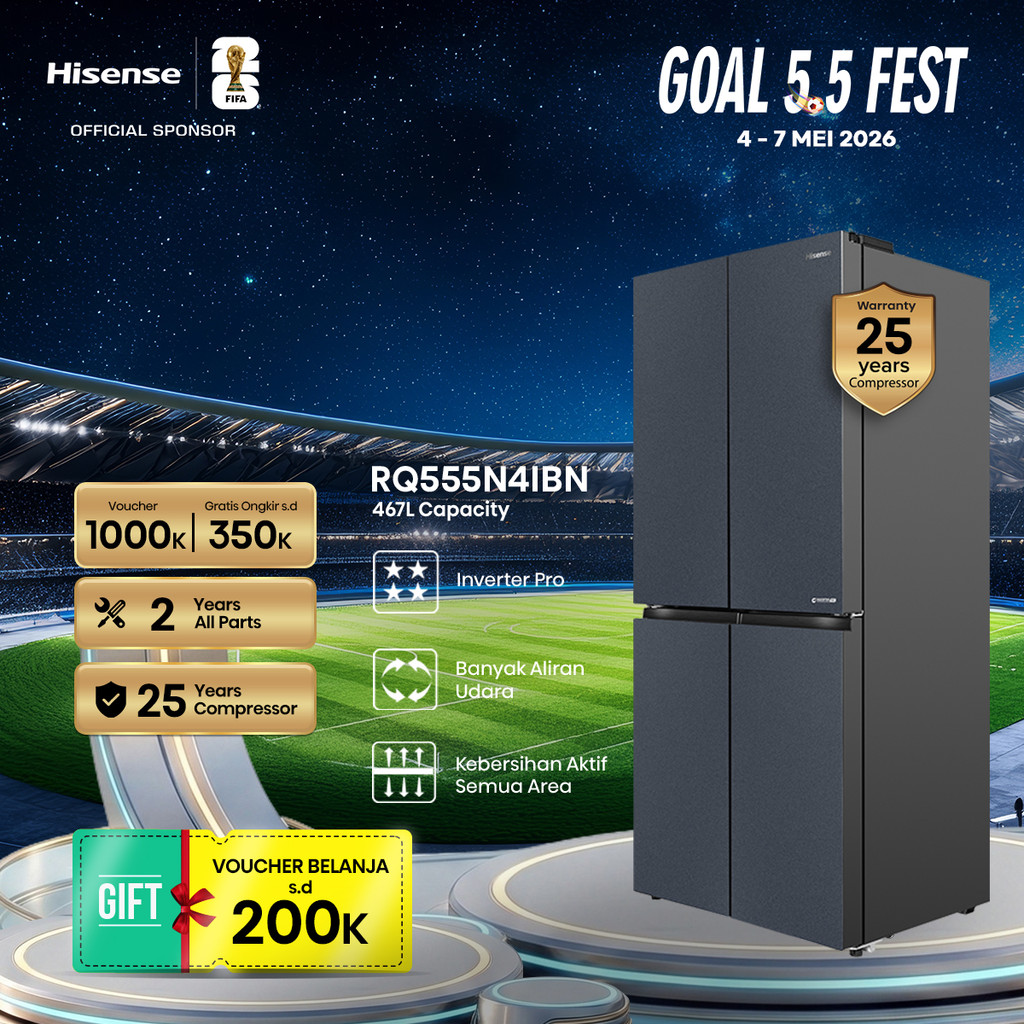 Hisense Kulkas 4 Pintu - RQ555N4IBN - 468L Gross Capacity - Refrigerator