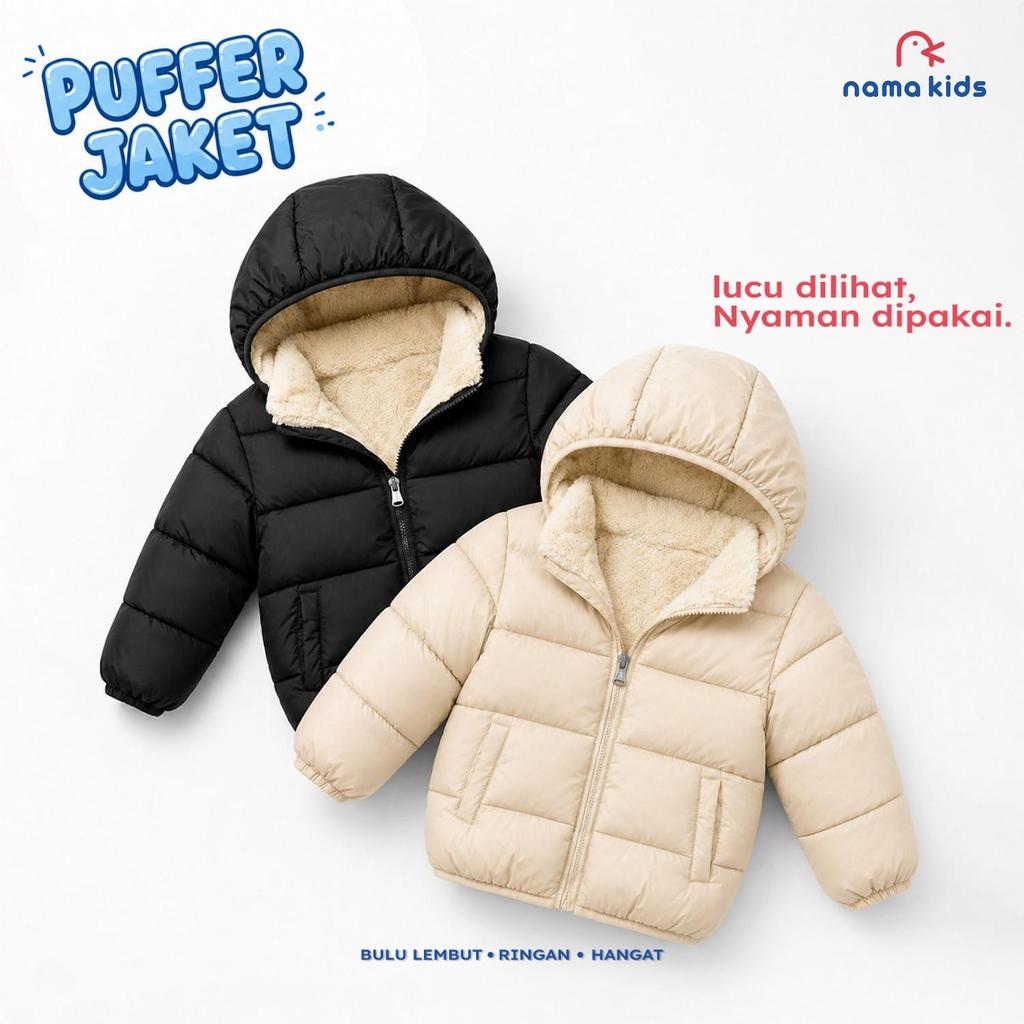 Jaket anak puffer laki laki perempuan lapis bulu usia 1-10 tahun Jaket Winter Anak Lucu Bahan Taslan