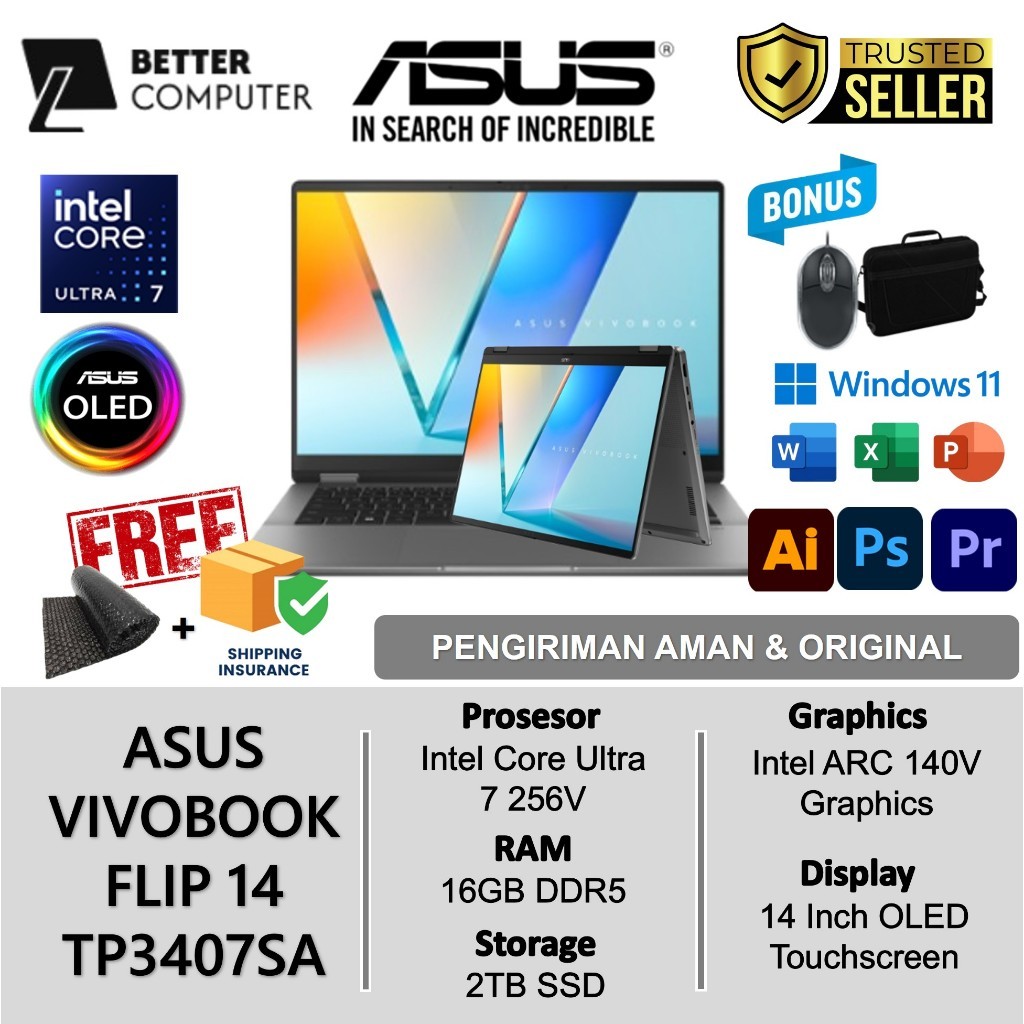 Asus Vivobook OLED 14 Flip TP3407SA Intel Ultra 7 256V 16GB DDR5 2TB SSD Touchscreen Windows 11