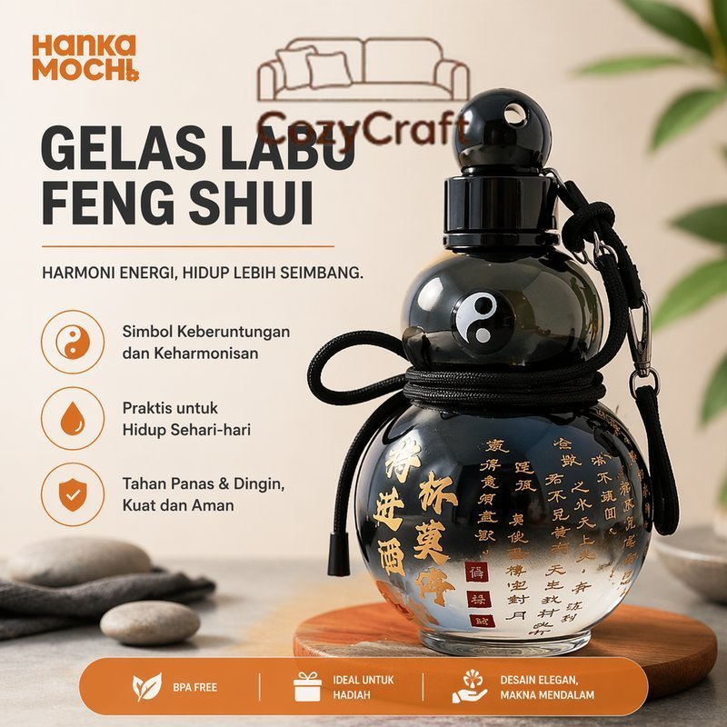 botol minum labu 750ml botol air plastik food grade feng shui estetik unik bekal harian