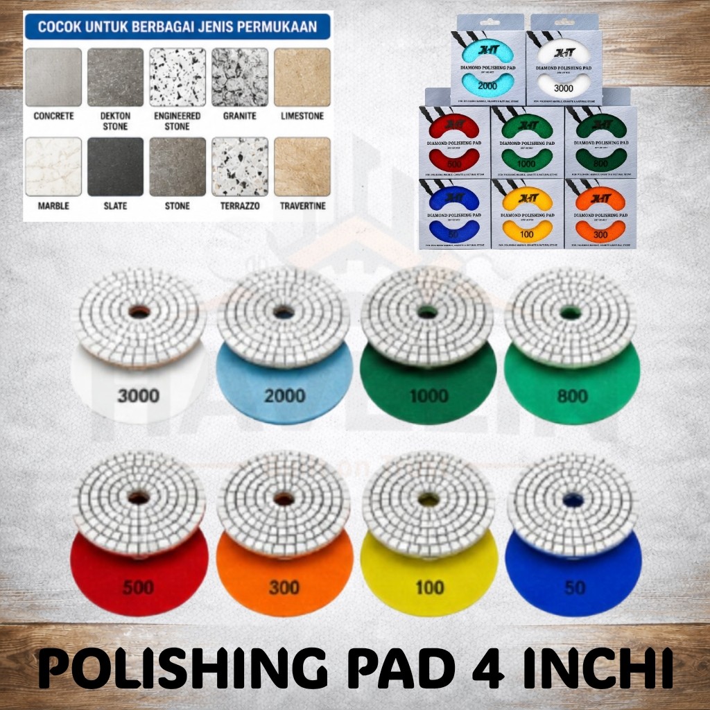 Polishing Pad 4 Inch JHT Batu Alam Mata Gerinda Poles Granit Marmer Keramik Basah Kering Grit 50 100