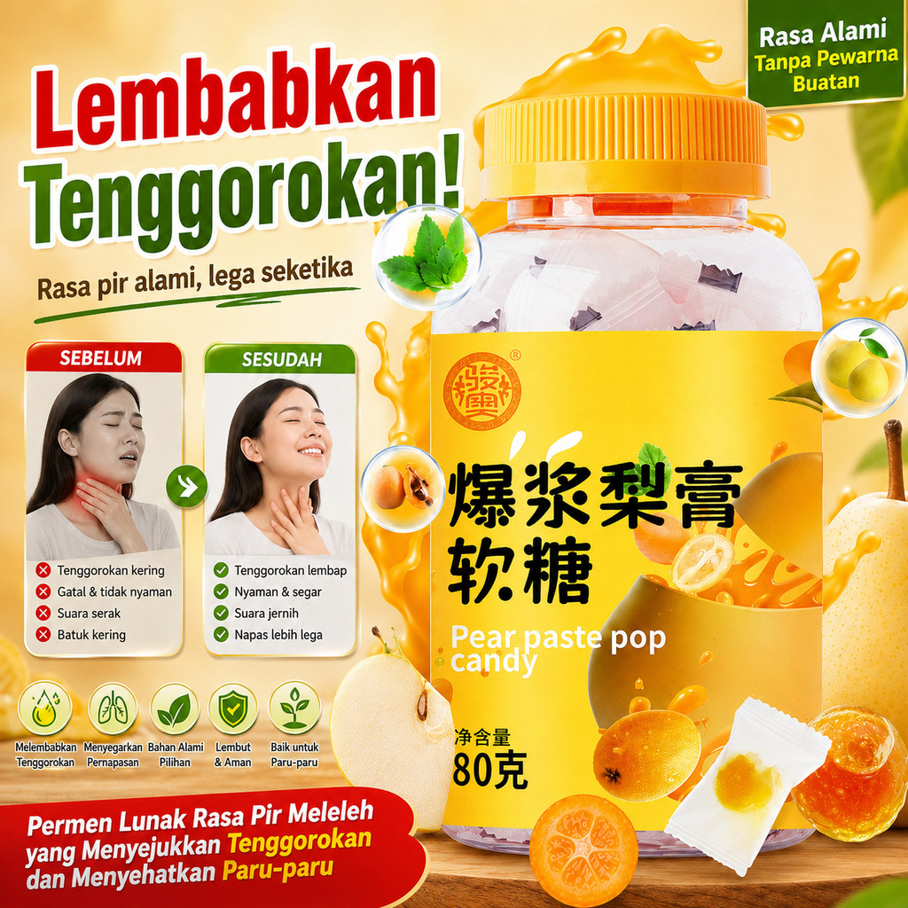 Permen  Pir Untuk Tenggorokan/Permen Obat Batuk/Menenangkan Tenggorokan/Ekstrak Pir Alami Vitamin C/