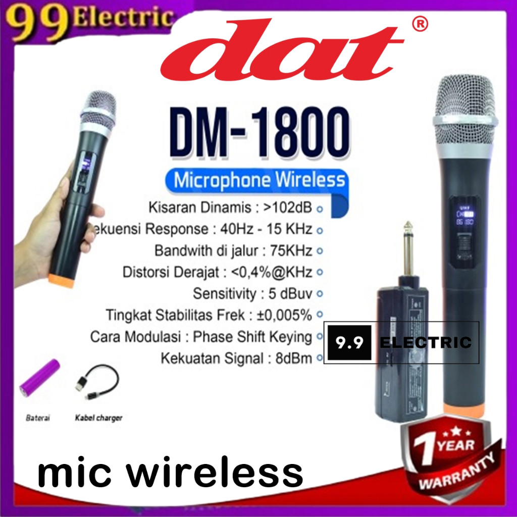 mic karaoke tanpa kabel DAT DA-1800/UHF Mikrofon Karaoke Genggam Nirkabel