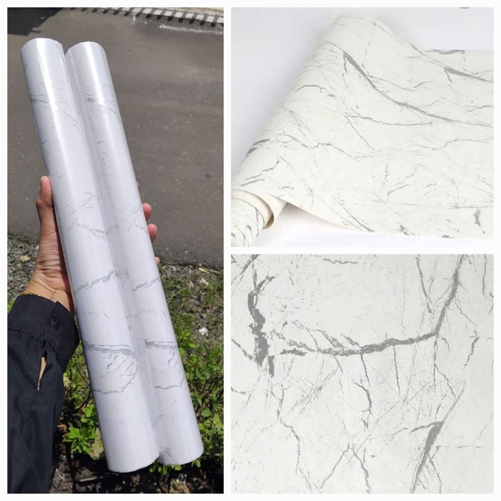 [ 45 CM x -+ 8 METER ] WALLPAPER STIKER / WALLSTIKER DINDING MOTIF MARMER GRANIET PUTIH GOLD