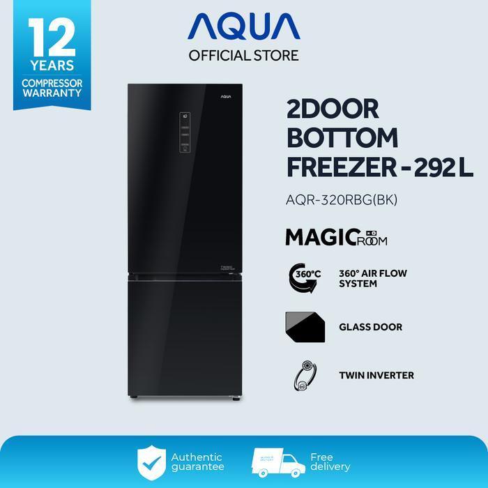 AQUA Elektronik Kulkas 2 Pintu Freezer bawah AQR-320RBG(BK) Inverter