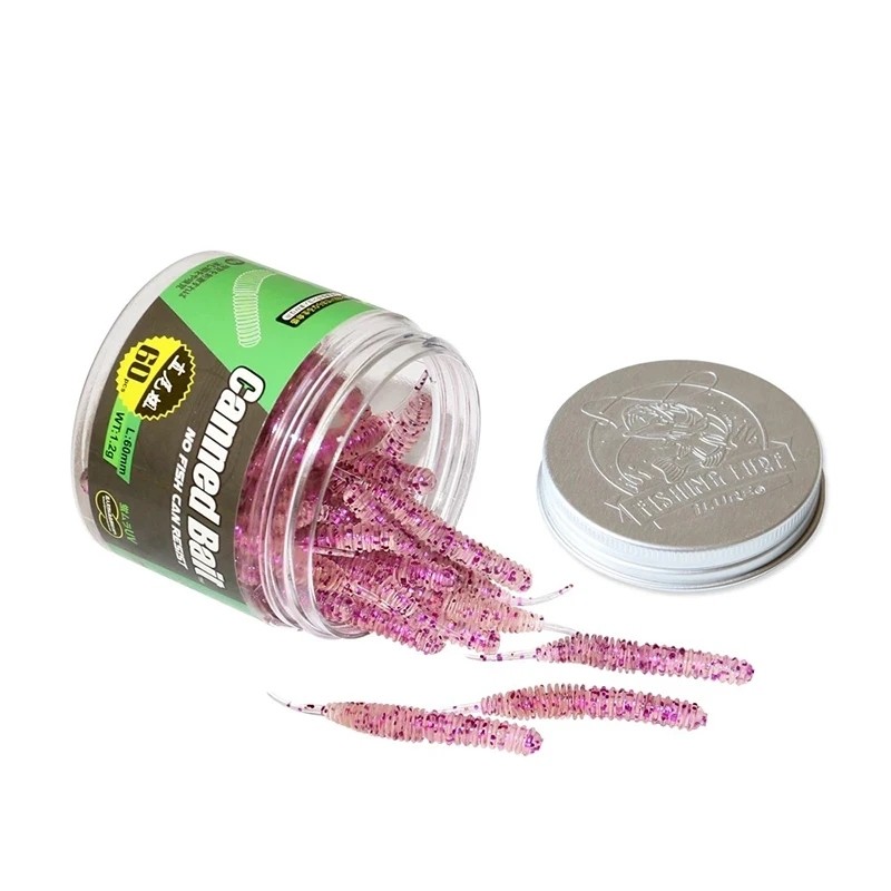 60Pcs 1.2G/6Cm Fishing Lure Mini Soft Worm Shrimp Jerkbait Fish Ocean Rock Lure Bass Soft Fish Smell