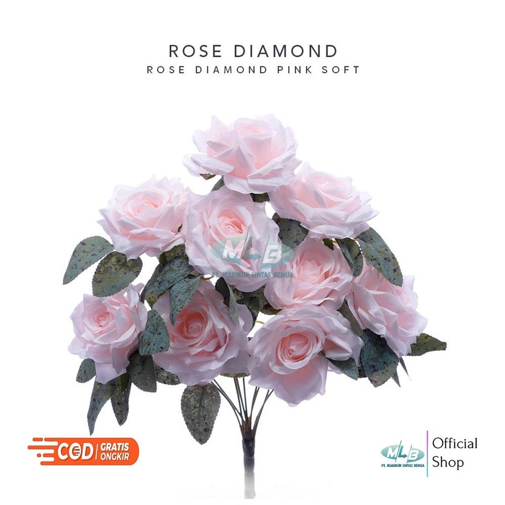 Pesona_Gadisku Mlb Bunga Mawar Artificial Rose Diamond 9 Cabang Hiasan Dekorasi Buket Pelaminan