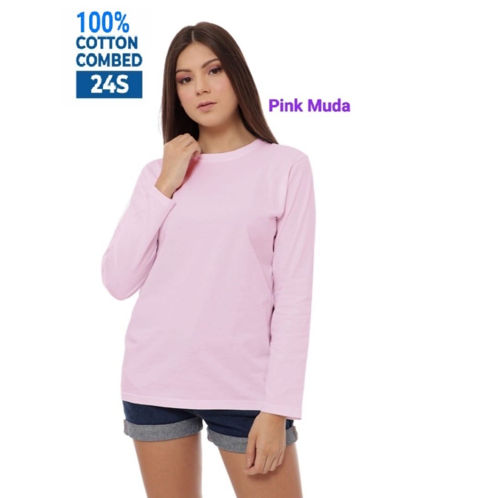 Kaos Polos Panjang Katun Combed 24S WARNA PINK MUDA - Kaos Polos 100% Cotton - Kaos Polos Lengan Pan