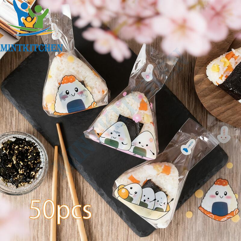 [ISI ±50 LEMBAR]  Plastik Bento Onigiri Nasi Sushi Plastik Onigiri Packaging Kertas Bungkus Bento Fo