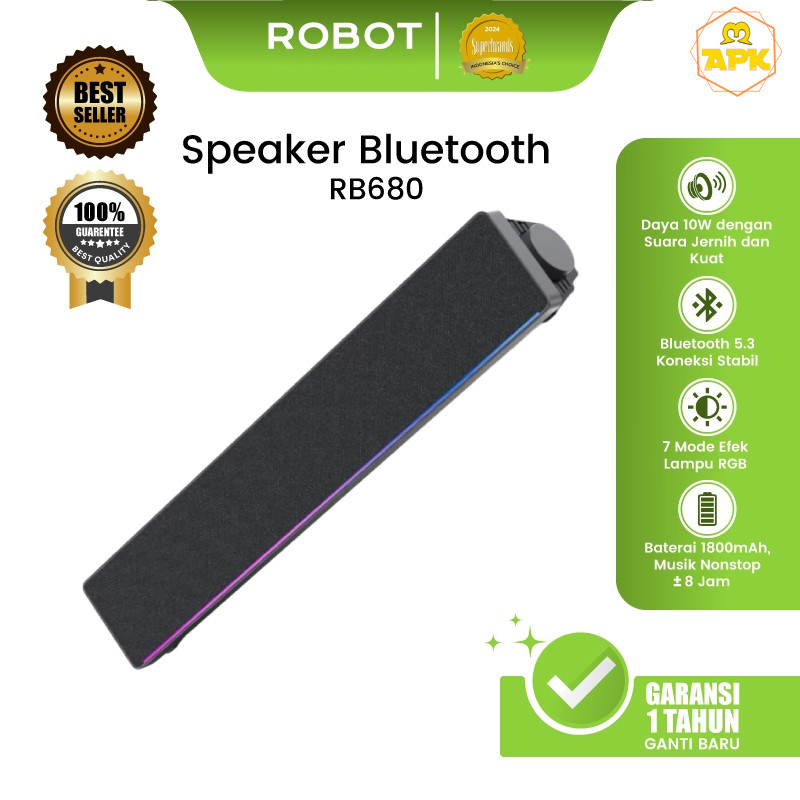 ROBOT Speaker Bluetooth 53 10W Bass Kuat Suara Jernih Sky Sound Field 75 Derajat RGB 7 Mode TF Card 