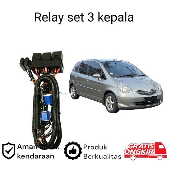Relay Set Lampu Utama LED H4  Mobil Honda Jazz GD3 2002 2008 Koko