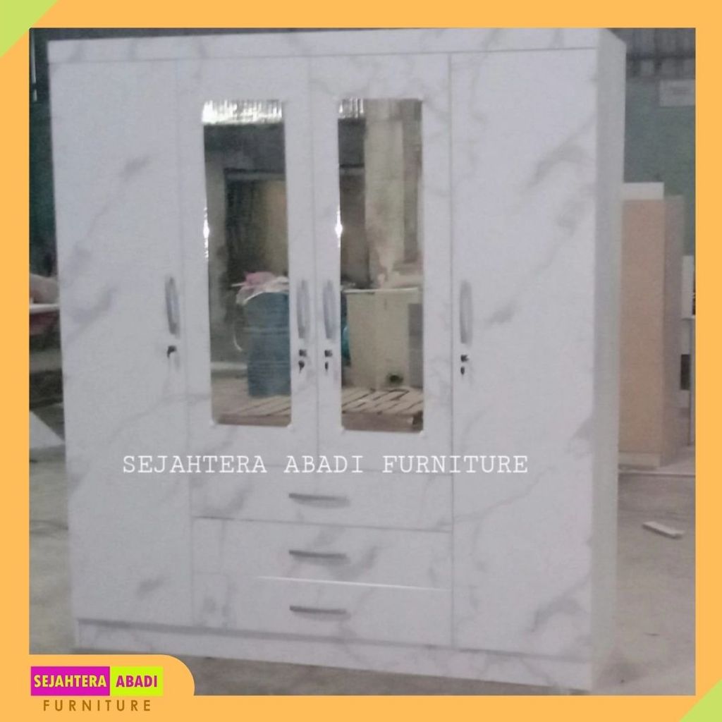Lemari Pakaian Besar 4 Pintu Motif Marble / Marmer