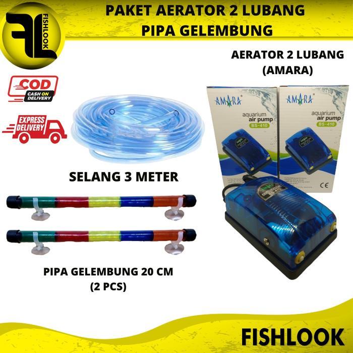 Paket Lengkap Aerator 2 Lubang Pipa Gelembung Udara Aquascape Aquarium - Amara TERLARIS