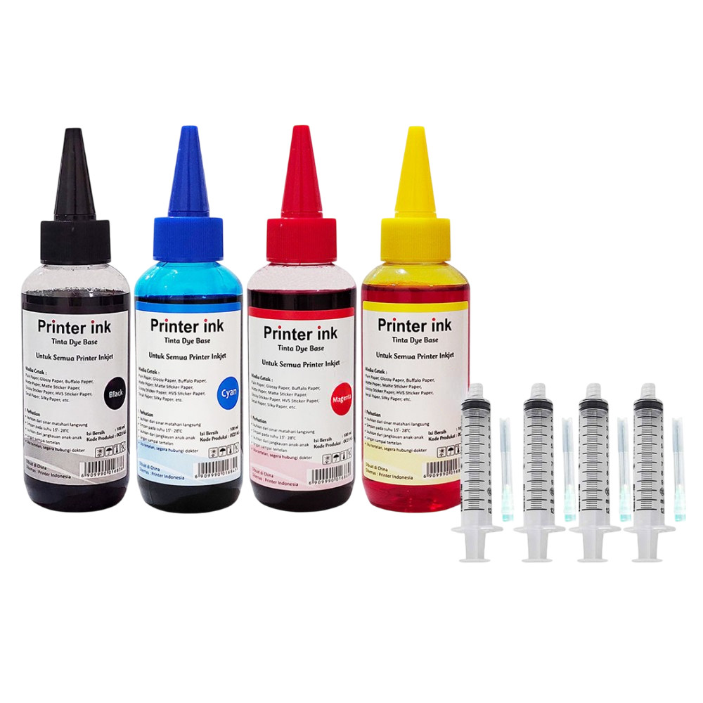 PAKET Tinta Refill Printer CMYK 100ml+Spuit 10ml