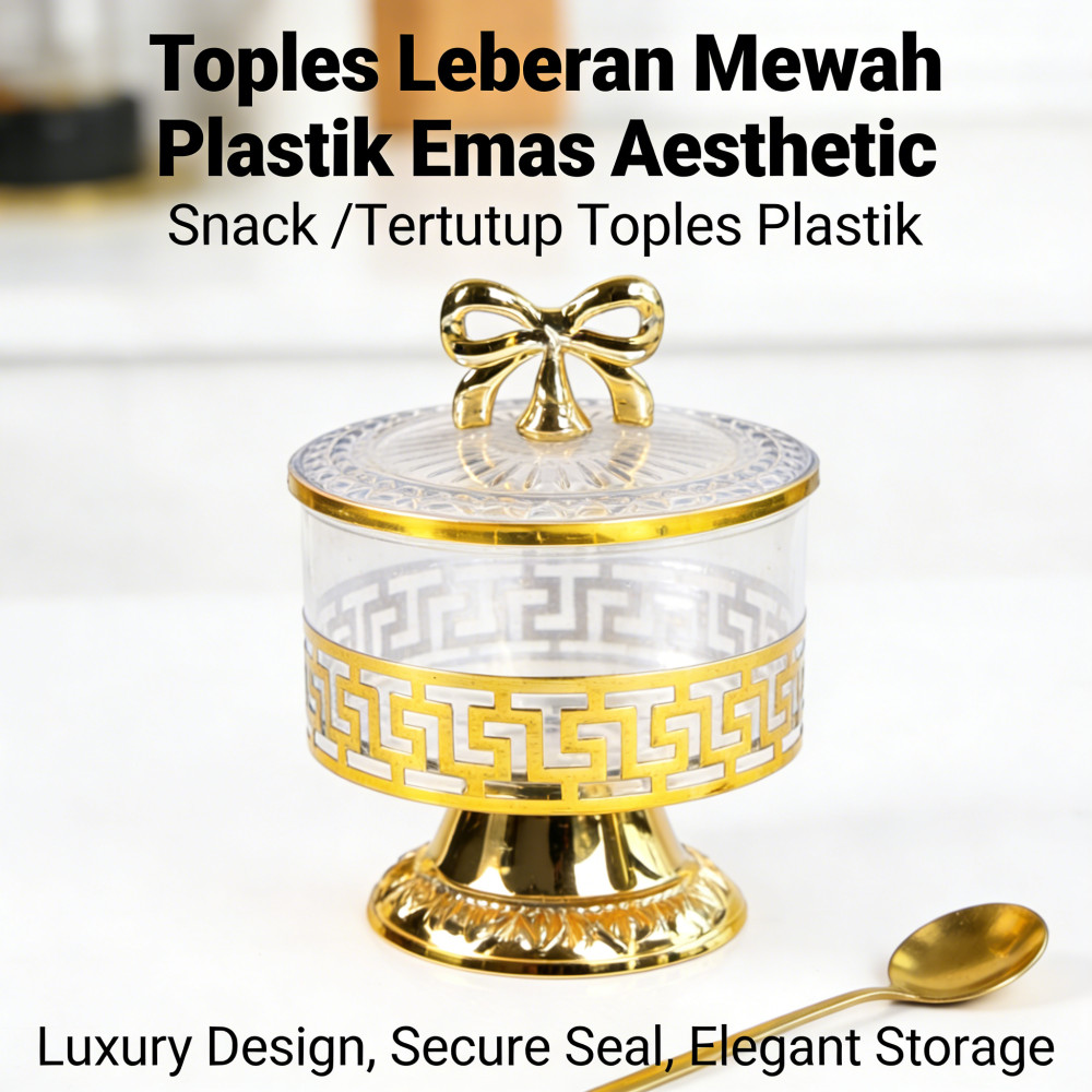 Toples Plastik Mewah Aesthetic Emas Leberan Snack /Toples Snack Toples Tertutup