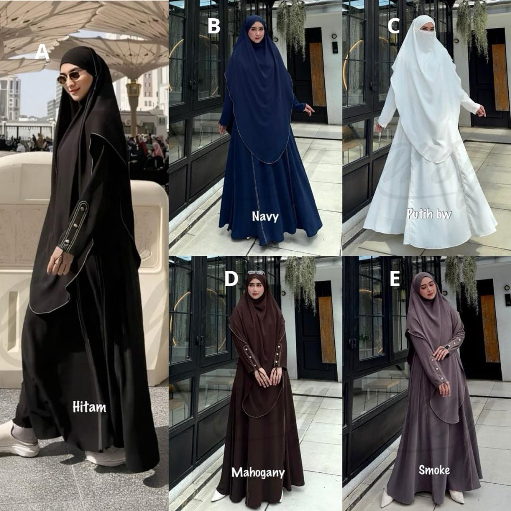 QUBA SYARI BY ARSY HIJAB gamis Haji Umroh Hitam Putih Mahogani RUMAH GAMIS SURABAYA