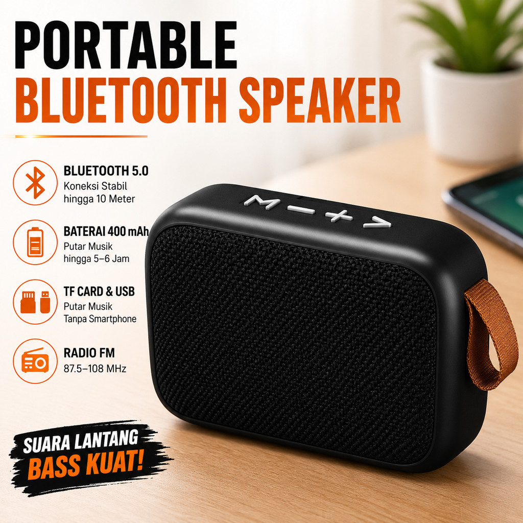 Speaker Bluetooth Portable Mini Wireless Musik Player Bass Jernih Radio FM Slot Usb Memory Tf Card K