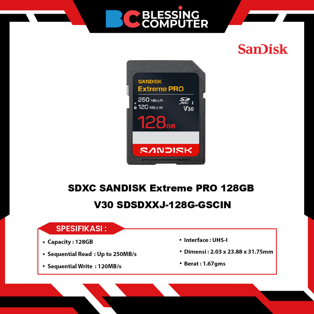 SDXC SANDISK Extreme PRO 128GB V30 SDSDXXJ-128G-GSCIN