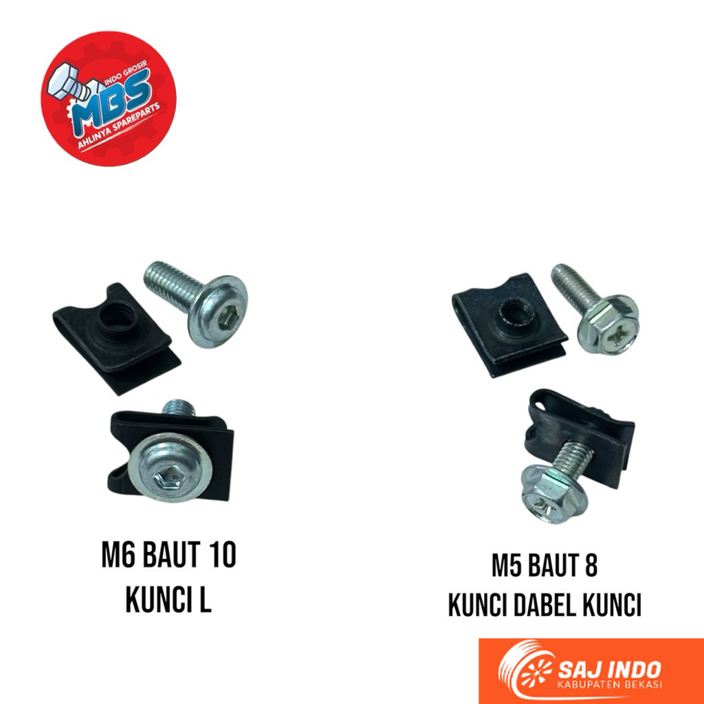 saj indo BAUT CLIP KLIP M6 BAUT 10 KUNCI L ddan M5 BAUT 8 FLANGE TOPI DABEL KUNCI ORIGINAL