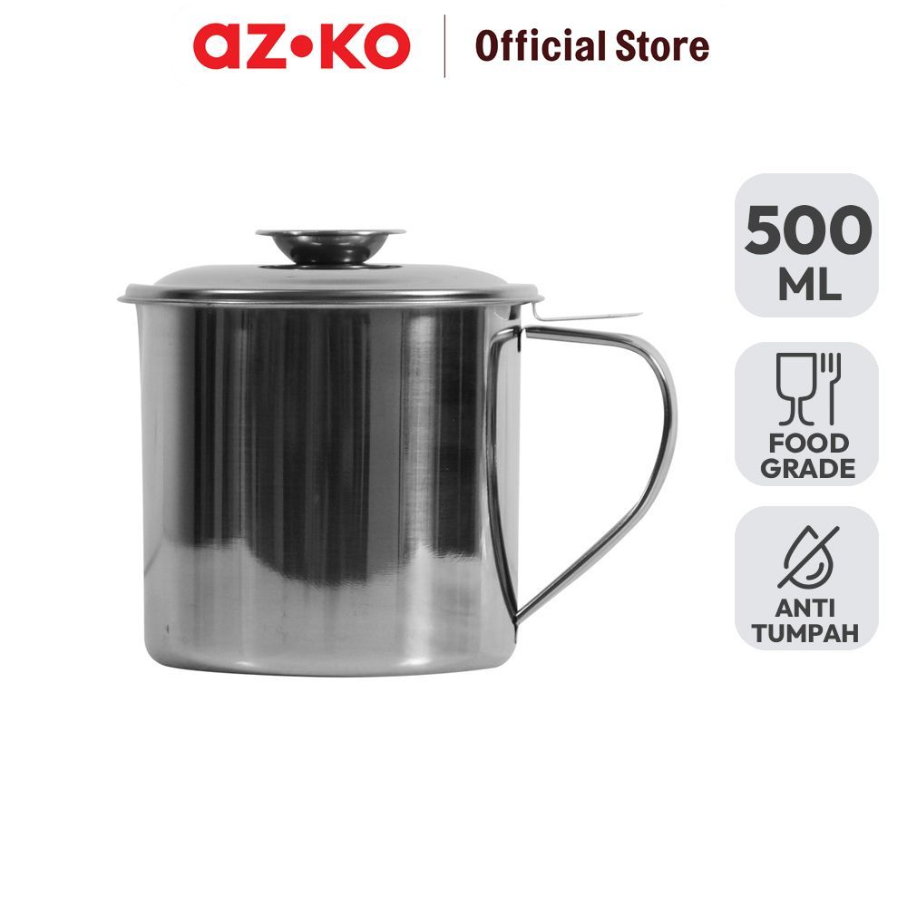 AZKO Kris 500 ml Wadah Minyak - Silver Oil Pot Perlengkapan Dapur Wadah Saringan Minyak Goreng