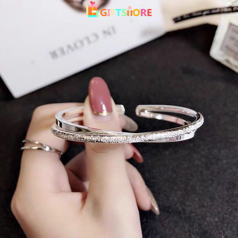 COD Gelang Bangle Perak Titanium Anti Karat Pria Wanita Sederhana Gelang Vintage Bertekstur Matte