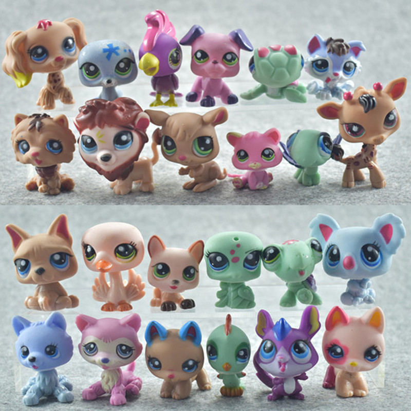 24pcs/lot Mini Littlest pet shop Toys Cute Stands Cat Dog Rare Figure Bobble head toy Kitten Collie 