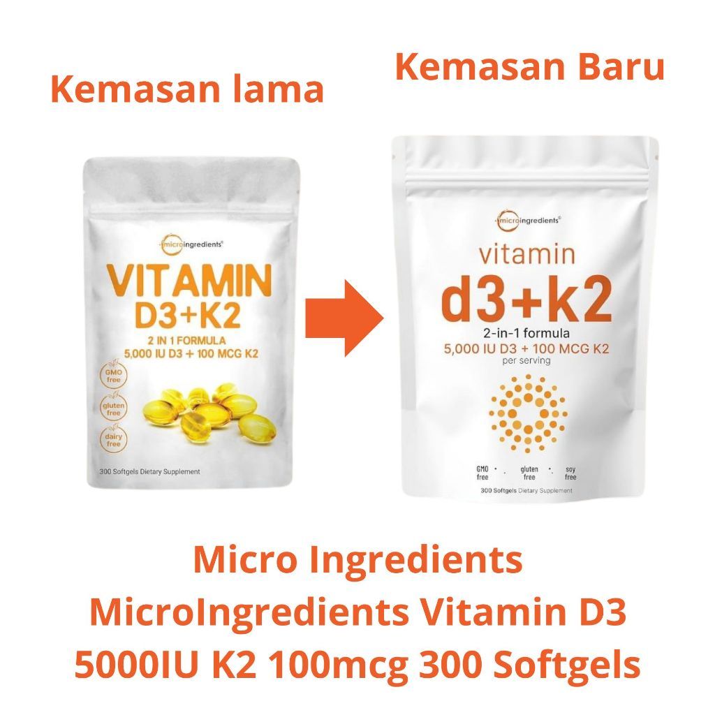 PROMO Vitamin D3+K2 MicroIngredients 125mcg d3 + 100mcg K2 300 Softgel | HALAL | ORIGINAL