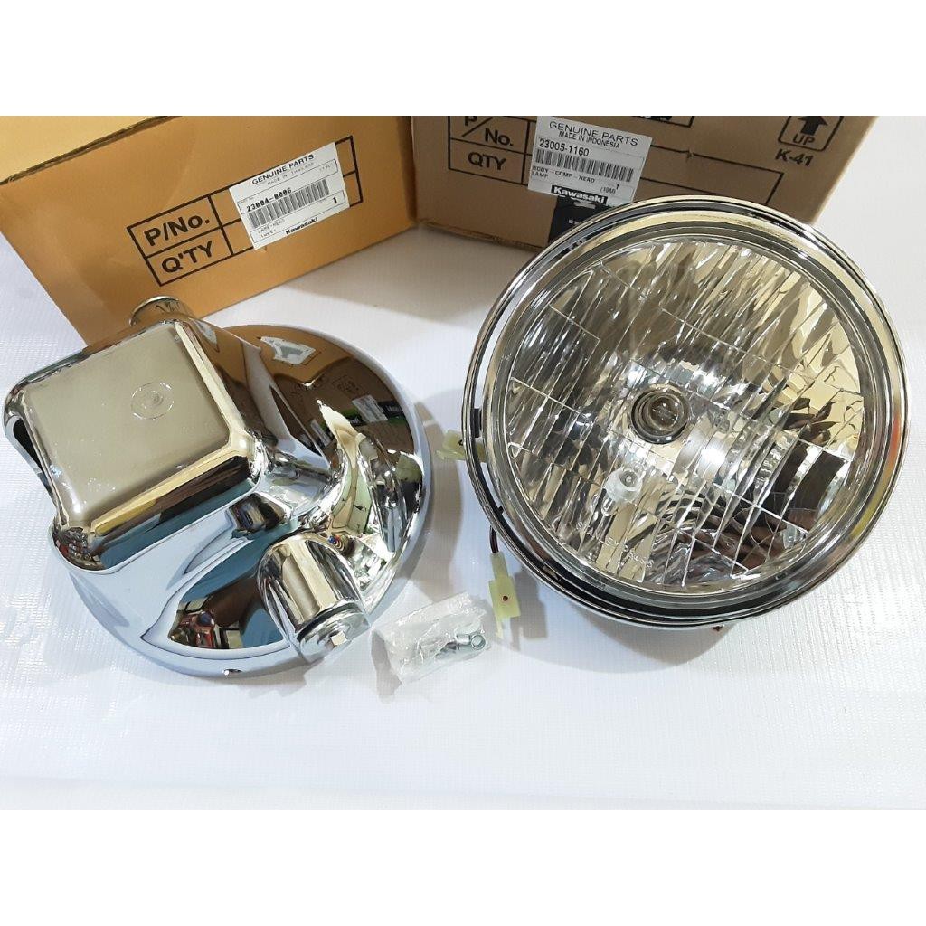 REFLEKTOR LAMPU DEPAN NINJA SS BULAT CHROME KOMPLIT ORIGINAL