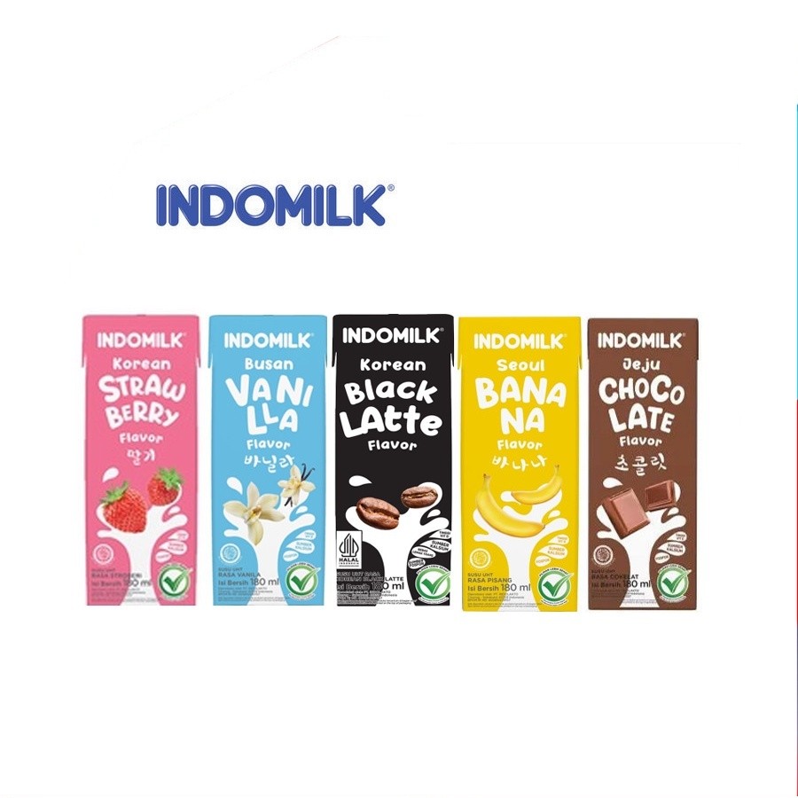 [UniGrosir] Indomilk Susu UHT Strawberry - Chocolate - Vanilla - Banana - Mango 180 ml