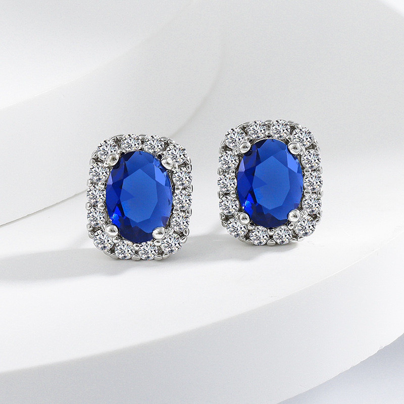 Set Perhiasan Tiga Bagian Batu Permata Biru Hati Biru Laut, Kalung, Cincin, dan Anting Berlian Penuh