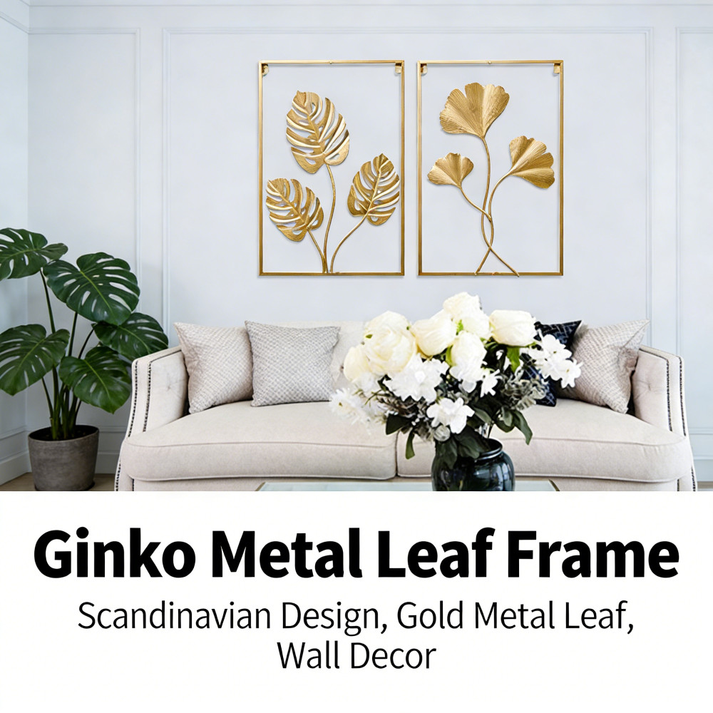 Decor Gold Leaf Frame Ginko Scandinavian Wall Hiasan Metal Nordic