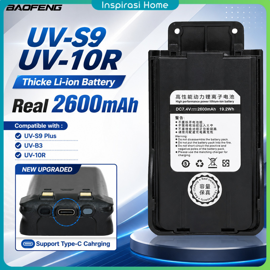 Baofeng Baterai Walkie Talkie for UV-S9 Plus B3 10R Type C 2600mAh - BF-10