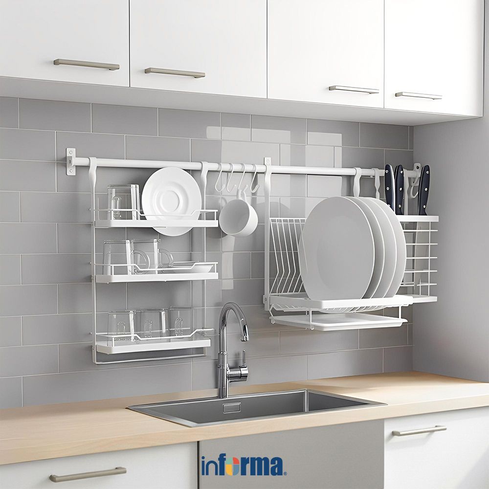 Informa Ward Rak Gantung Dapur Dengan Aksesoris - Putih Rak Dinding Organizer Kabinet Penyimpanan Ga