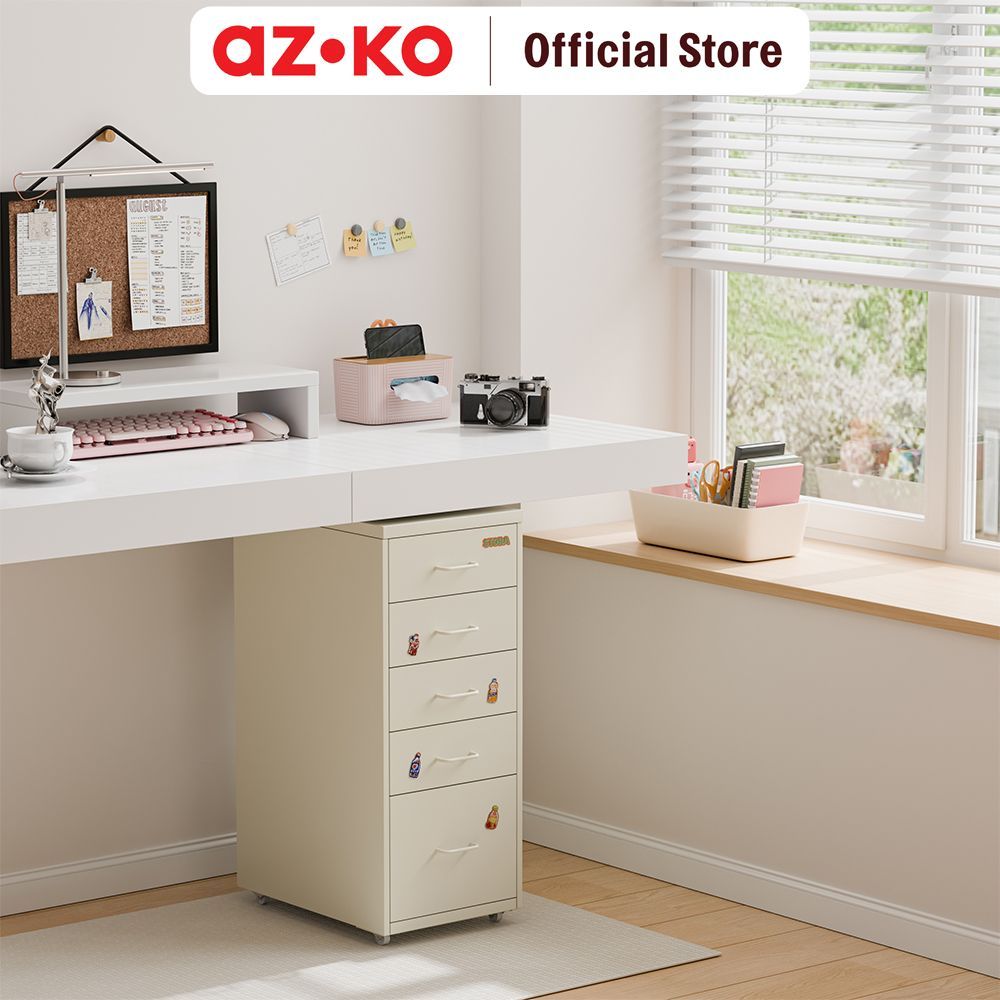 AZKO Stora Studia Laci Penyimpanan 5 Tingkat - Krem Desk Drawer Organizer Tempat Alat Tulis Mini Sto