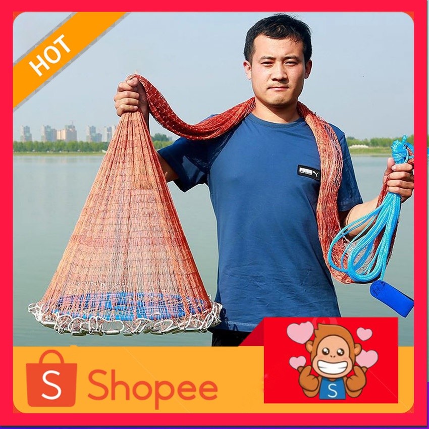 Jala Ikan Lempar Panjang 10m Jala Lempar Penangkap Ikan Udang dengan Piring Bulat Jaring Pancing Ika