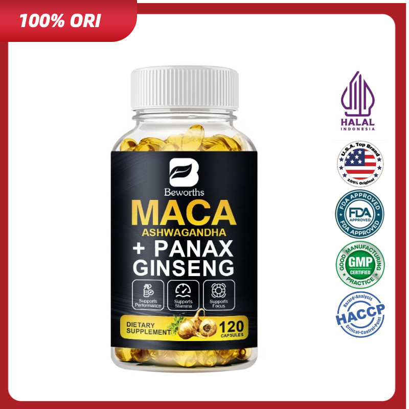 BEWORTHS 120pcs USA Ekstrak Akar Ginseng & MACA Kapsul Penambah Energi untuk Pria dan Wanita