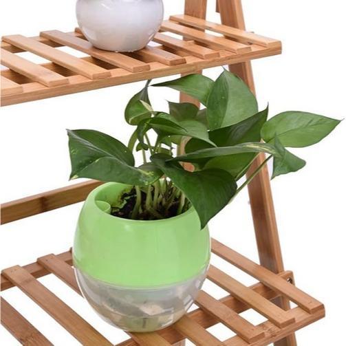 Rak berdiri tanaman desain dapat dilipat, rak Pot bambu 3 tingkat, rak tanaman berdiri