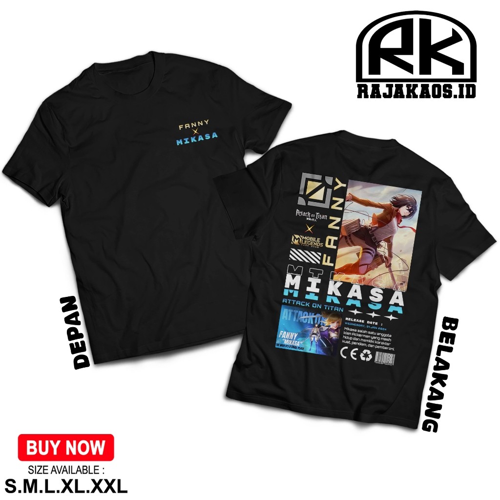 RAJA KAOS MOBILE LEGEND FANNY MIKASA - KAOS FANNY ASSASSIN - KAOS ML VIRAL - COMBED 30S