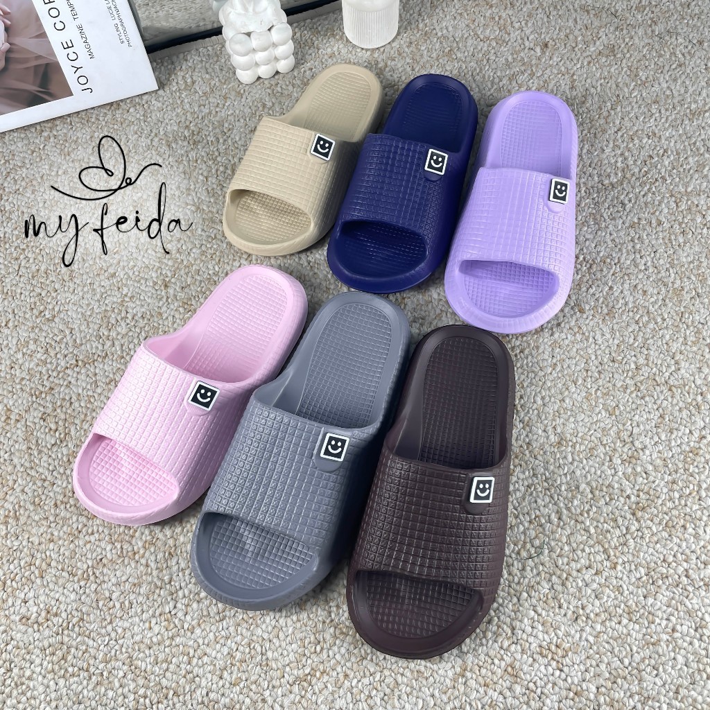 FUFU JAKARTA SPOT SANDAL SANDAL RUMAH SLOP WANITA DAN PRIA LOGO SMILE COLORS FULL BAHAN EVA PREMIUM