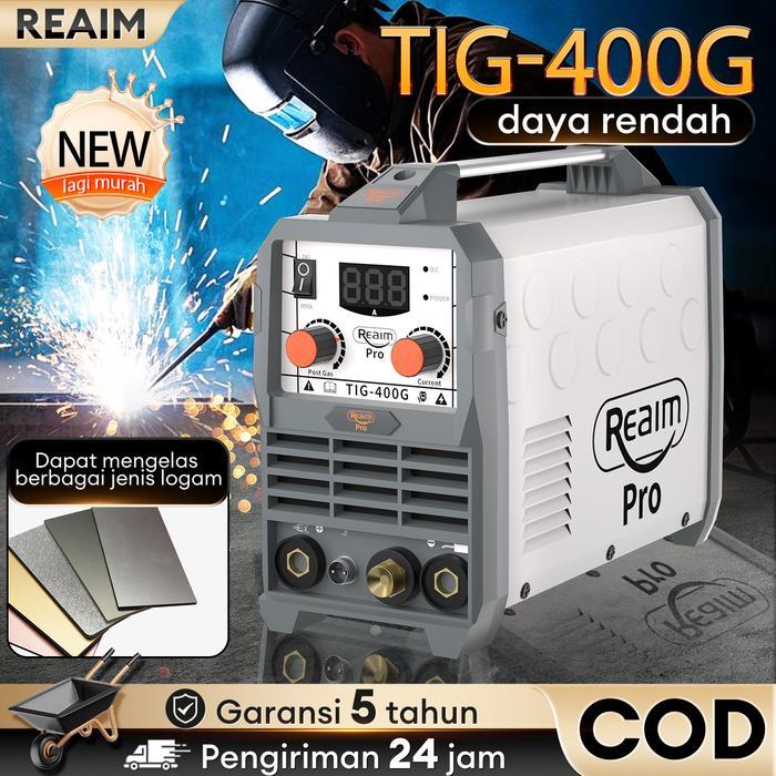 REAIM Mesin Las Inverter TIG-400G, Mesin Las Digital dengan Tampilan LCD, Aksesori Lengkap, Pengelas
