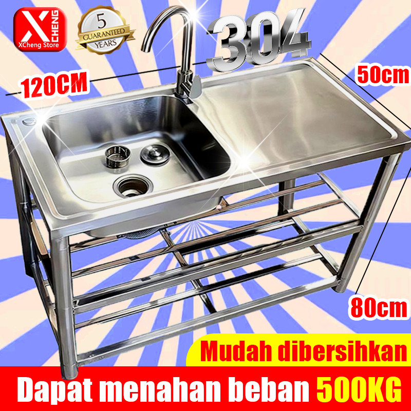 304 SUSwastafel cuci piring 120*50 /100*50CM BAK CUCI PIRING Mudah Diberslhkan Anti  SINK STAINLESS 