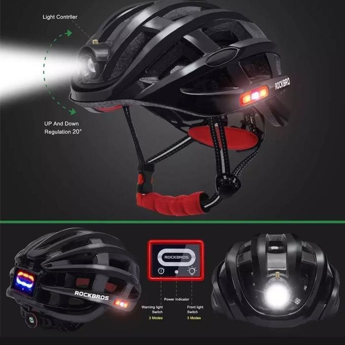 Helm Rockbross Kuning Sepeda Full Lampu - Hitam