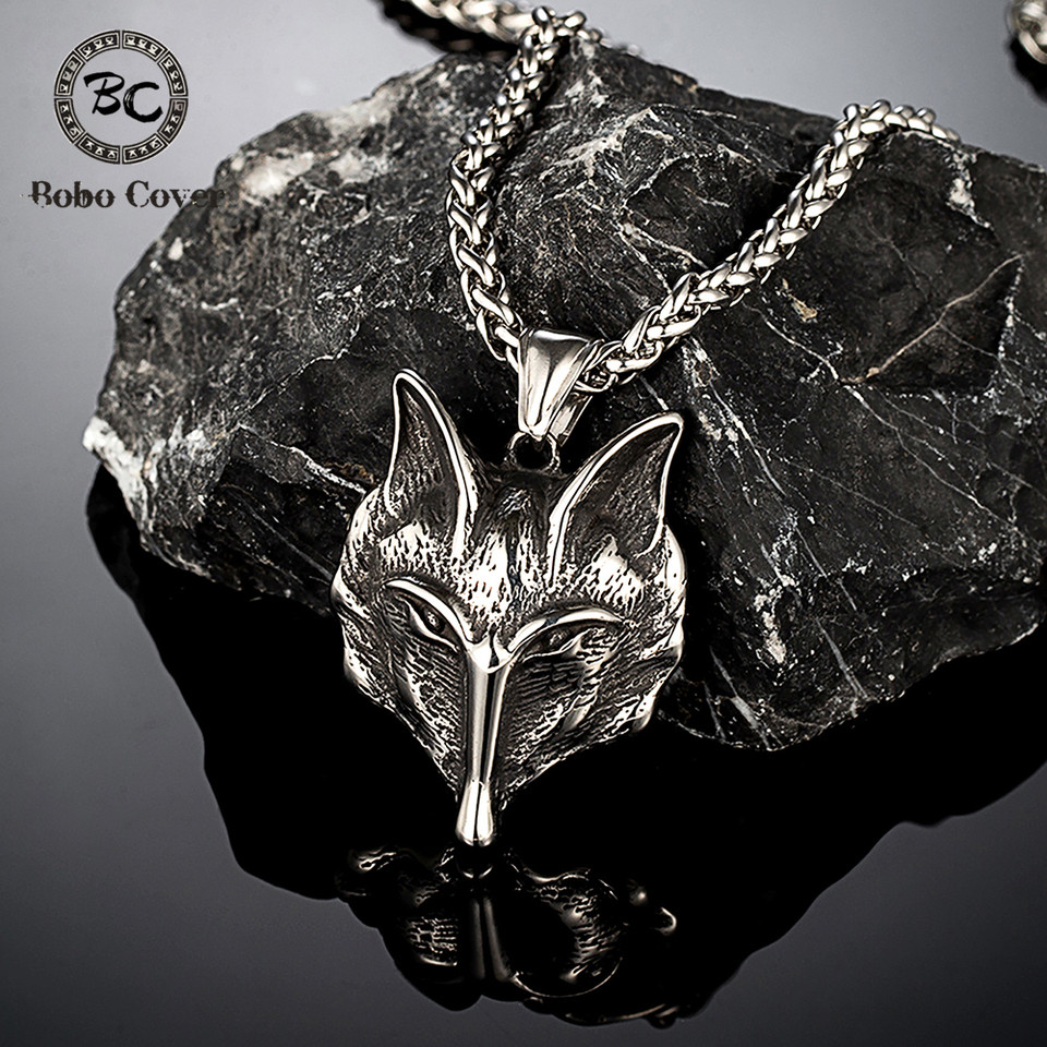 Vintage Norse Mythology Fox Necklaces Men Viking Ancient Finland Revontulet Amulet Stainless Steel P