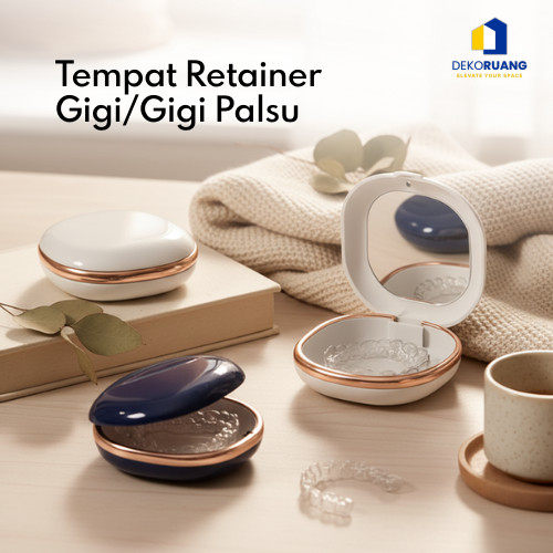 Tempat Retainer Gigi Set Cermin Tempat Gigi Palsu Lepas Pasang Denture Box Kawat Gigi