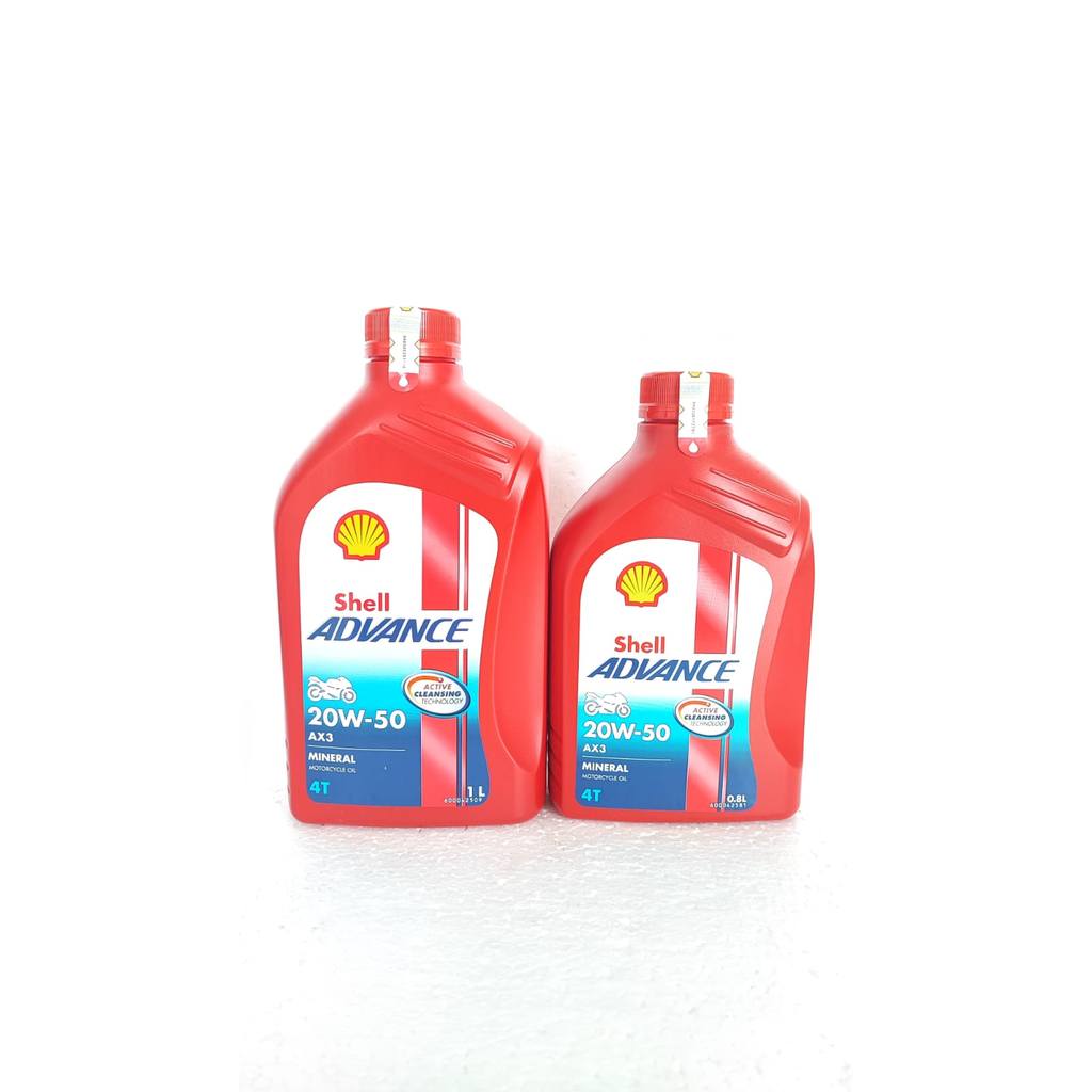 Oli Shell AX3 Sae 20W-50 4T 0,8L 1L Mesin Sepeda Motor 4 Tak 4tak Bebek ORIGINAL